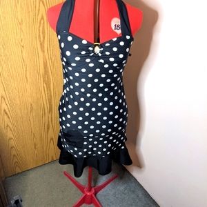 la Vie en rose aqua pin up 2 piece polka dot bathing suit dress